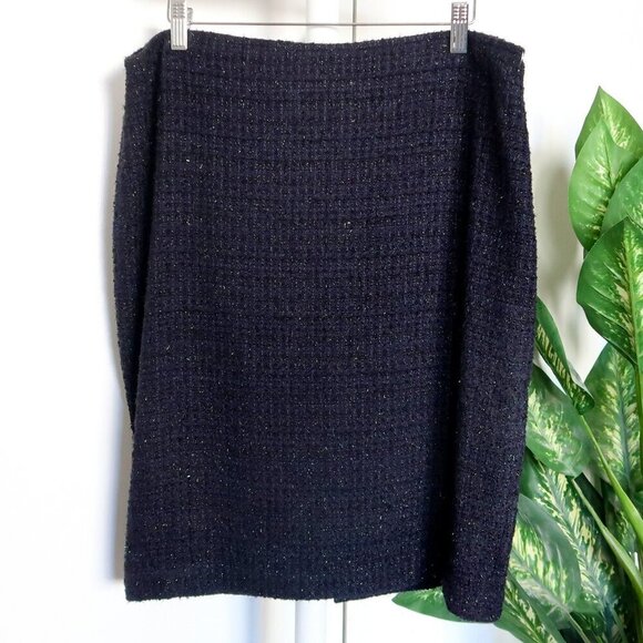 St. John Couture Navy Blue & Black Tweed Pencil Skirt Size 12